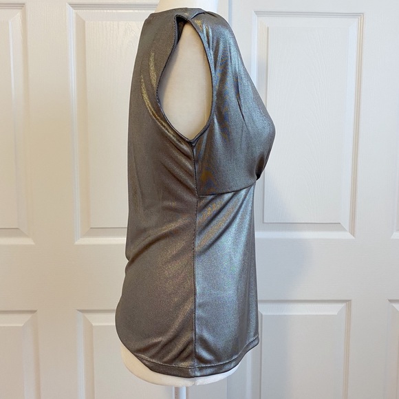 Ann Taylor Metallic Silver V-neck Blouse Tank Top - Picture 3 of 7